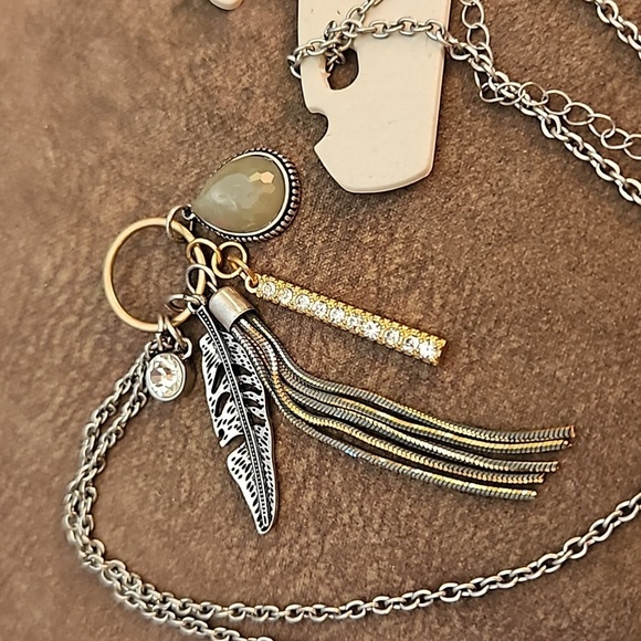 3/$30 MAURICES Two-tone Charm Pendant Long Sweater Chain Cowboycore Necklace - Picture 2 of 4